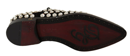 Scarpe eleganti con lacci e cristalli in pelle nera Dolce &amp; Gabbana