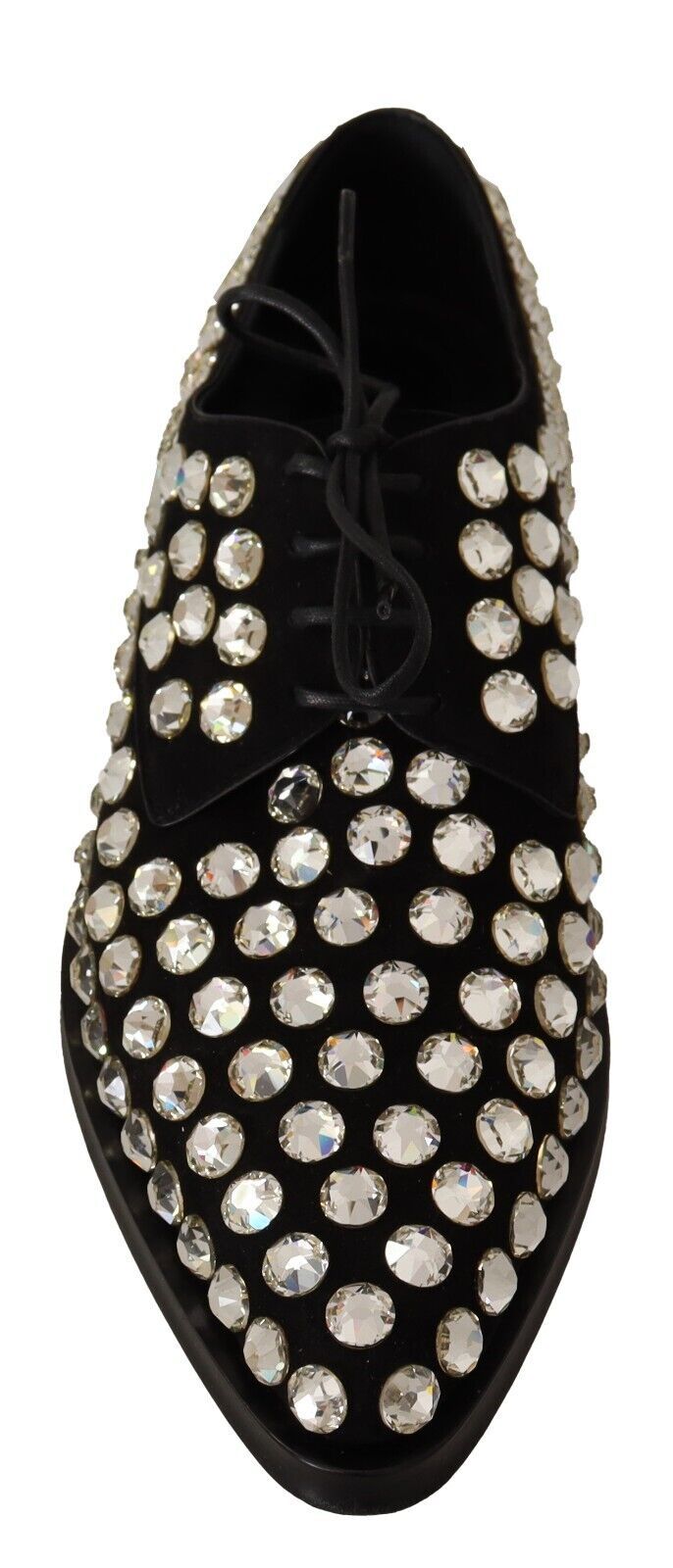 Scarpe eleganti con lacci e cristalli in pelle nera Dolce &amp; Gabbana