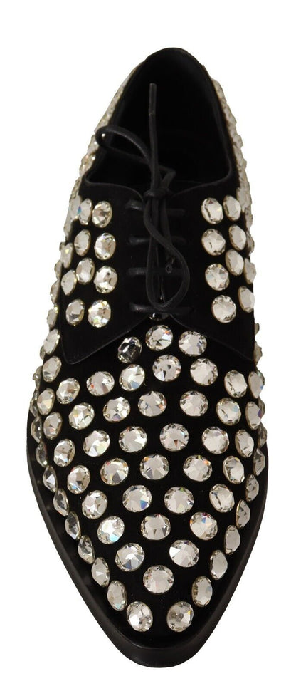 Scarpe eleganti con lacci e cristalli in pelle nera Dolce &amp; Gabbana