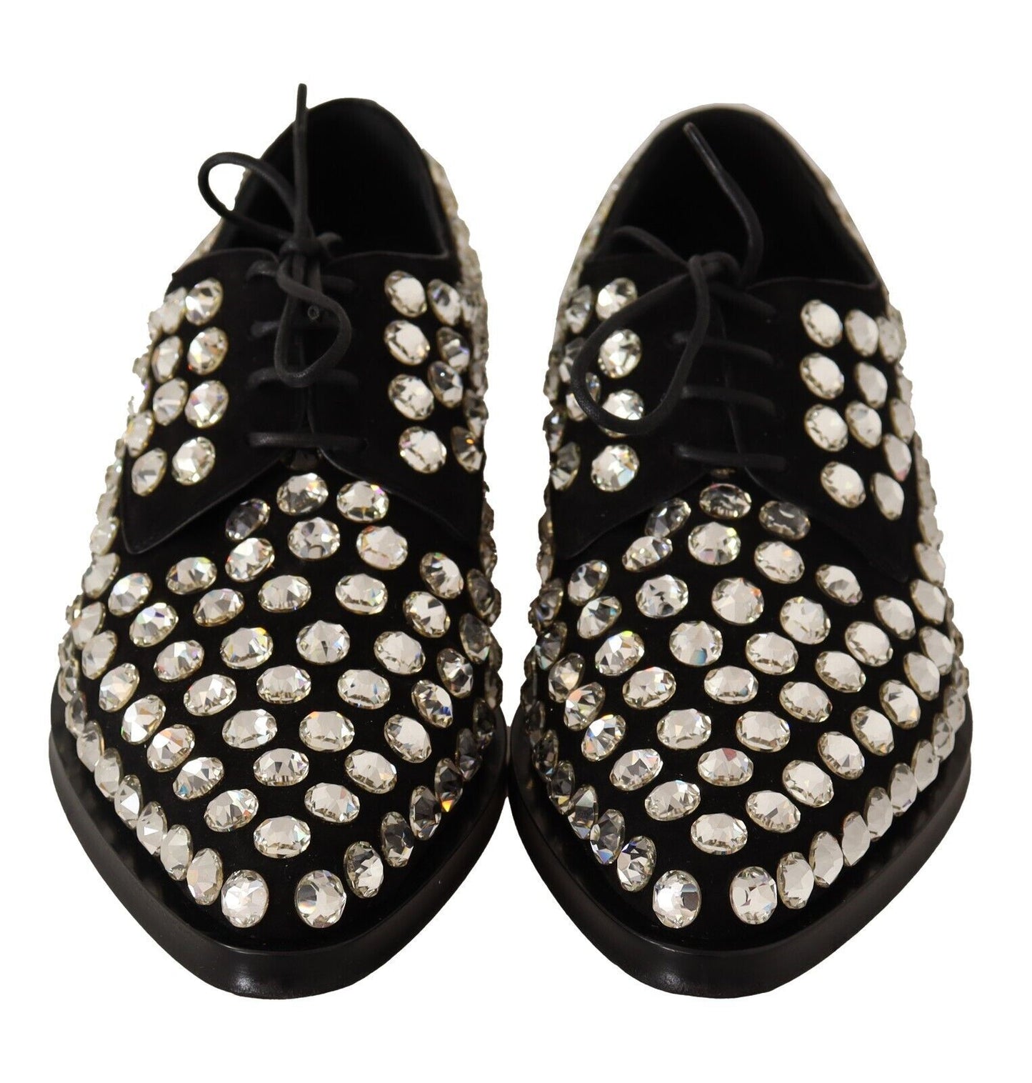 Scarpe eleganti con lacci e cristalli in pelle nera Dolce &amp; Gabbana
