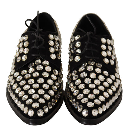 Scarpe eleganti con lacci e cristalli in pelle nera Dolce &amp; Gabbana