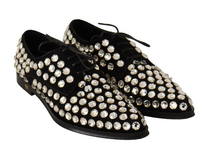 Scarpe eleganti con lacci e cristalli in pelle nera Dolce &amp; Gabbana