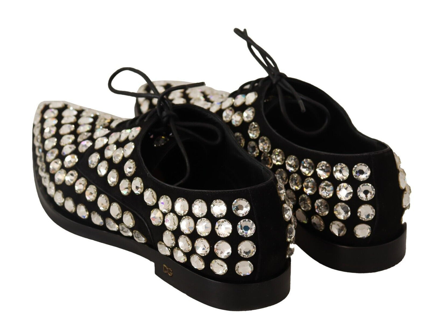 Scarpe eleganti con lacci e cristalli in pelle nera Dolce &amp; Gabbana