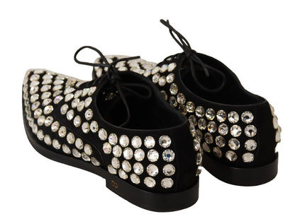 Scarpe eleganti con lacci e cristalli in pelle nera Dolce &amp; Gabbana