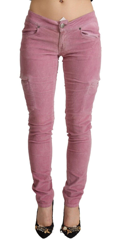 Jeans cargo skinny in denim a vita bassa in cotone rosa Acht