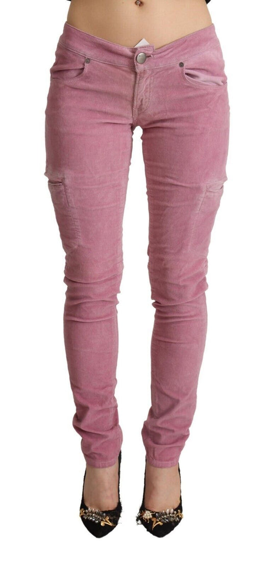 Jeans cargo skinny in denim a vita bassa in cotone rosa Acht