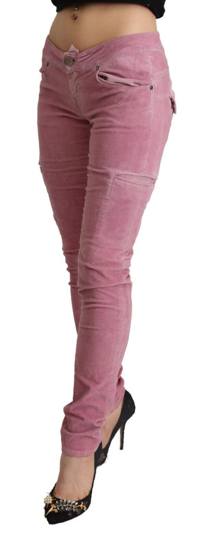 Jeans cargo skinny in denim a vita bassa in cotone rosa Acht