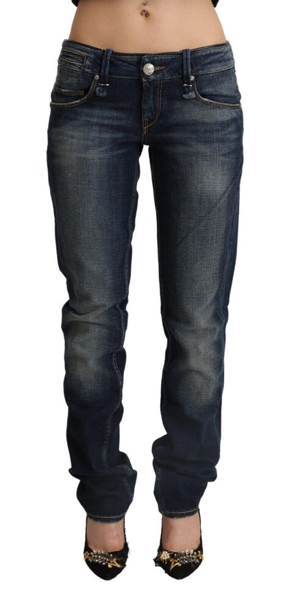 Jeans skinny a vita bassa in denim di cotone lavato blu scuro Acht