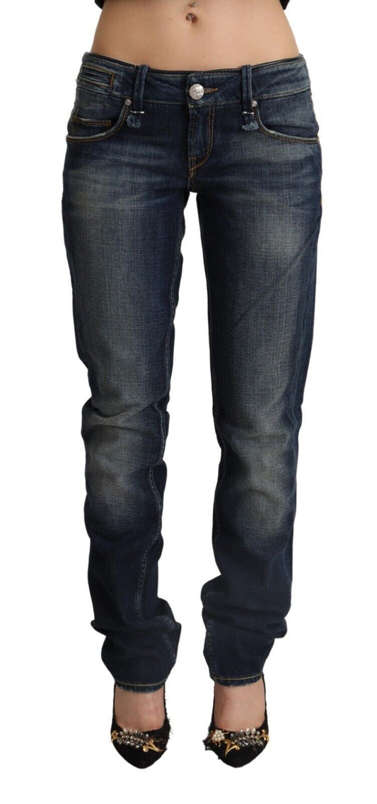 Jeans skinny a vita bassa in denim di cotone lavato blu scuro Acht