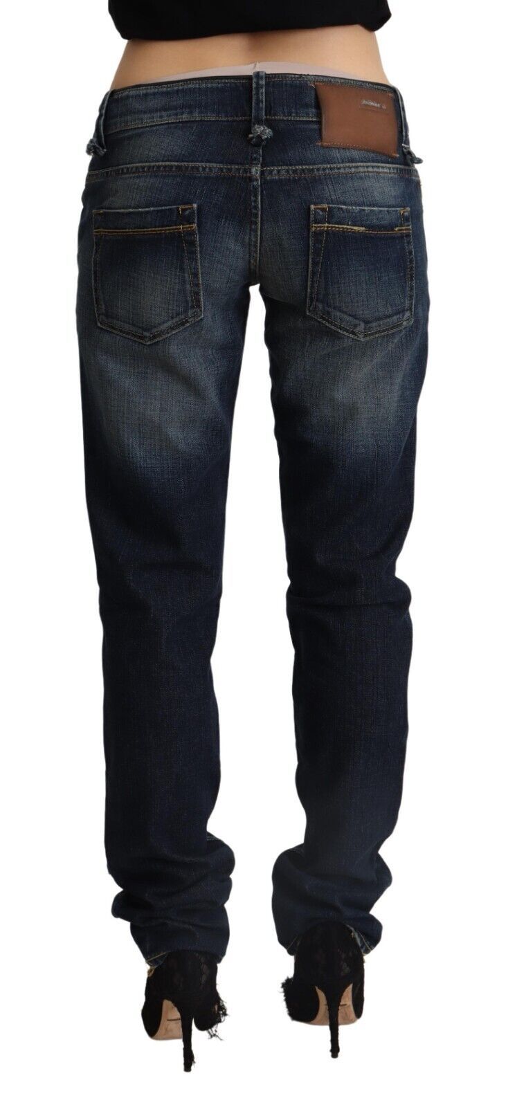 Jeans skinny a vita bassa in denim di cotone lavato blu scuro Acht