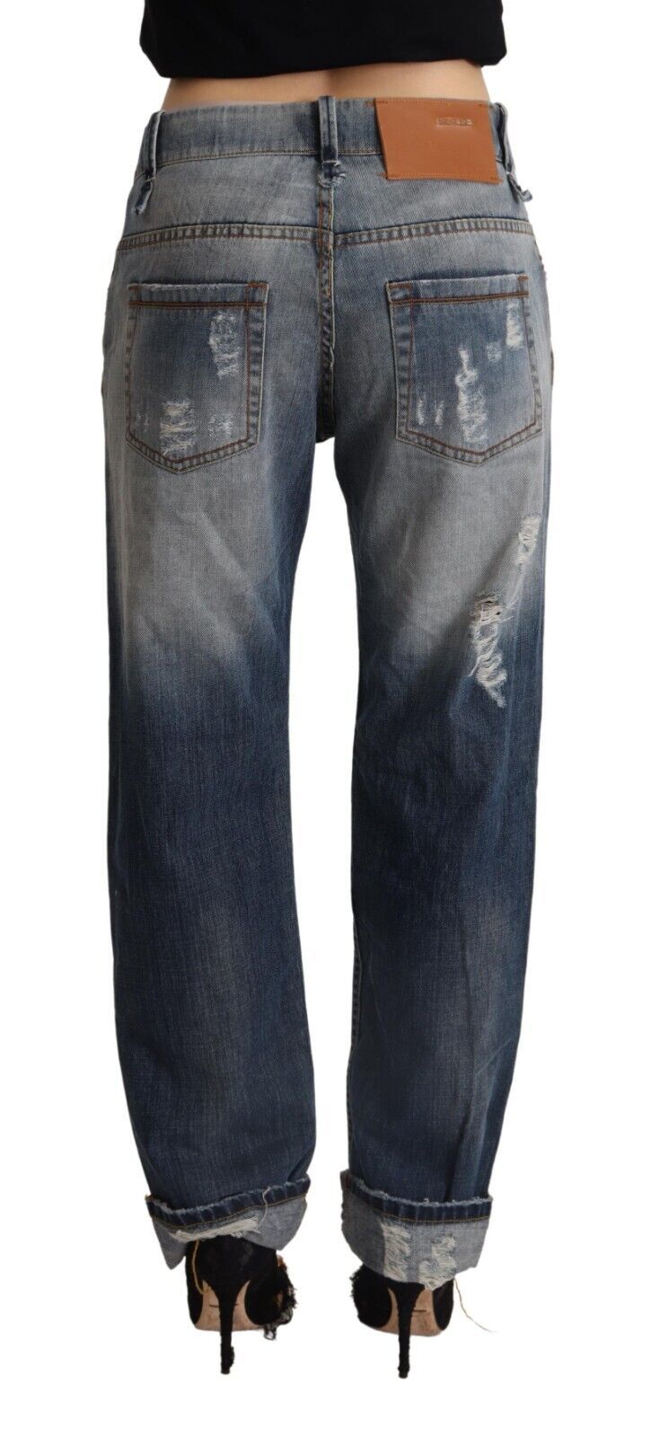 Jeans in denim dritto a vita media, strappati, blu acht