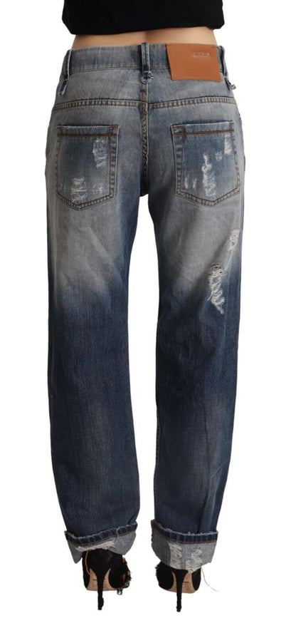 Jeans in denim dritto a vita media, strappati, blu acht
