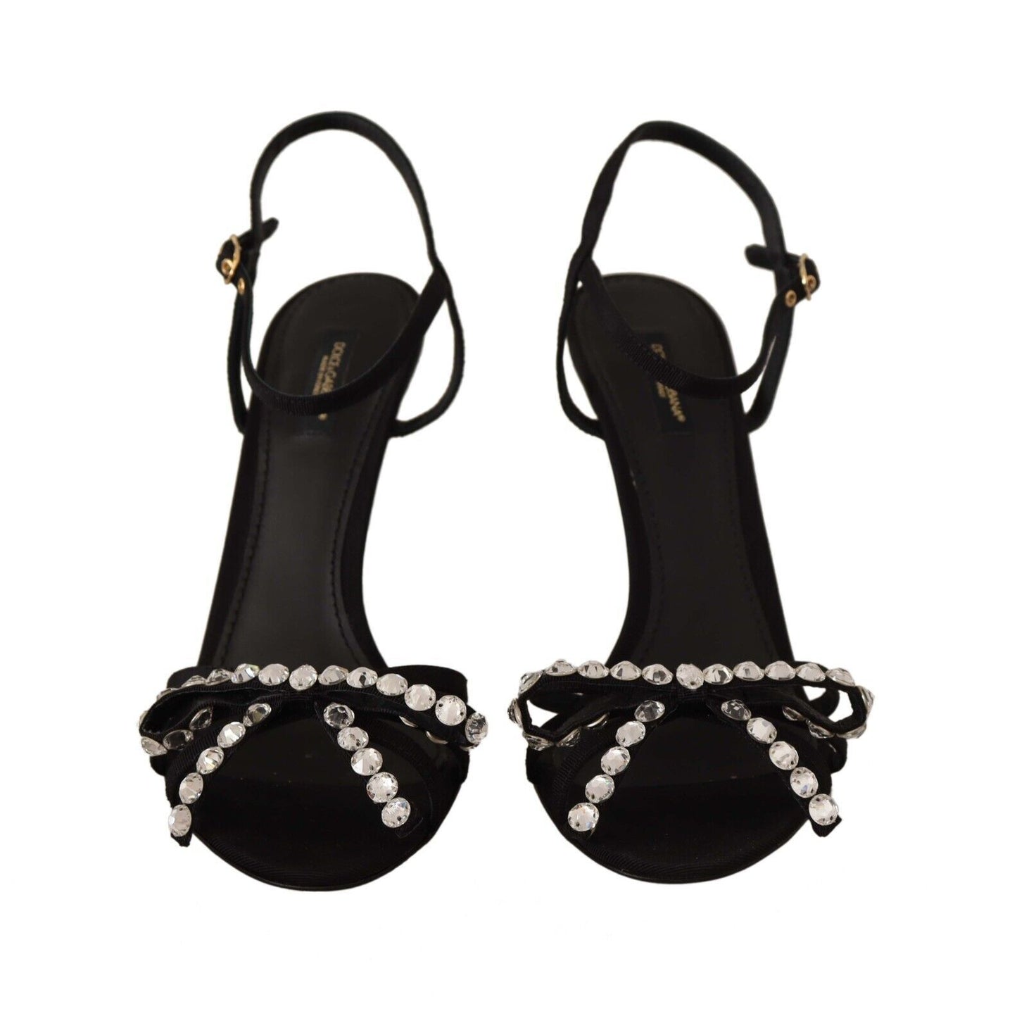 Sandali con tacco e cinturino alla caviglia con cristalli neri Dolce &amp; Gabbana