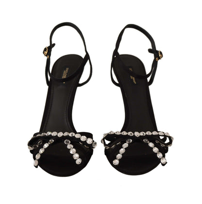 Sandali con tacco e cinturino alla caviglia con cristalli neri Dolce &amp; Gabbana
