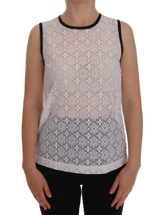 T-shirt in nylon con stampa floreale in pizzo bianco Dolce &amp; Gabbana
