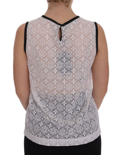 T-shirt in nylon con stampa floreale in pizzo bianco Dolce &amp; Gabbana