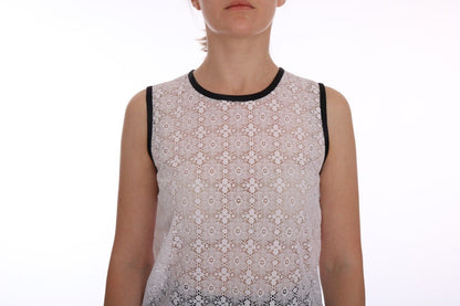 T-shirt in nylon con stampa floreale in pizzo bianco Dolce &amp; Gabbana