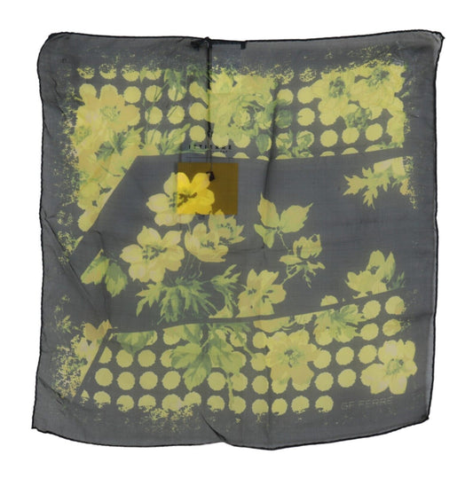 Sciarpa foulard con scialle e stampa floreale nera e gialla GF Ferre