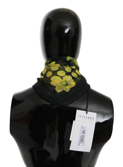 Sciarpa foulard con scialle e stampa floreale nera e gialla GF Ferre