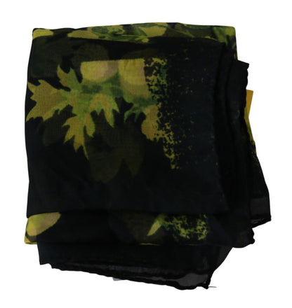 Sciarpa foulard con scialle e stampa floreale nera e gialla GF Ferre