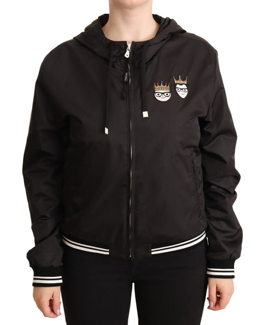 Giacca bomber con cappuccio e zip integrale in poliestere nero Dolce &amp; Gabbana