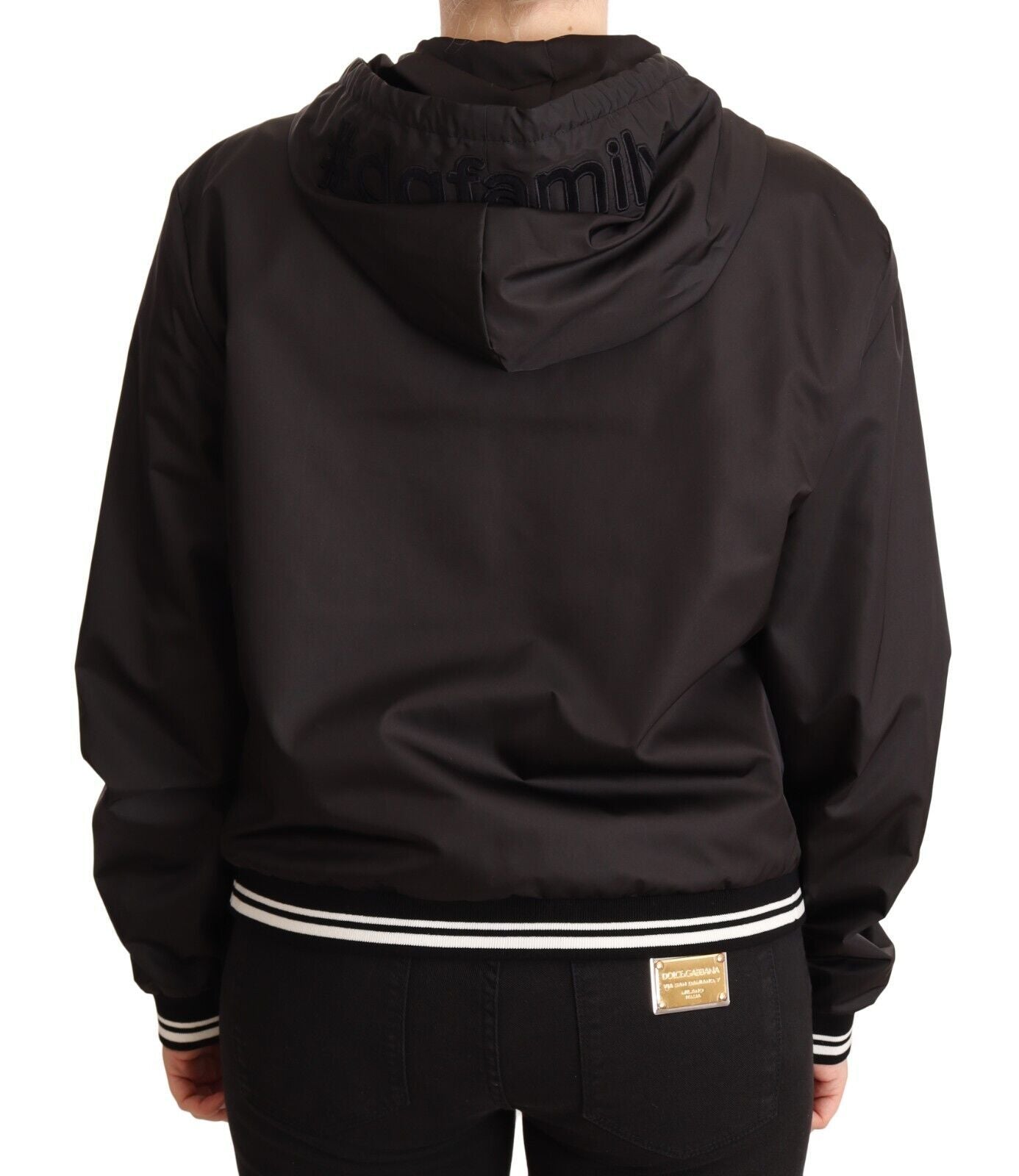 Giacca bomber con cappuccio e zip integrale in poliestere nero Dolce &amp; Gabbana