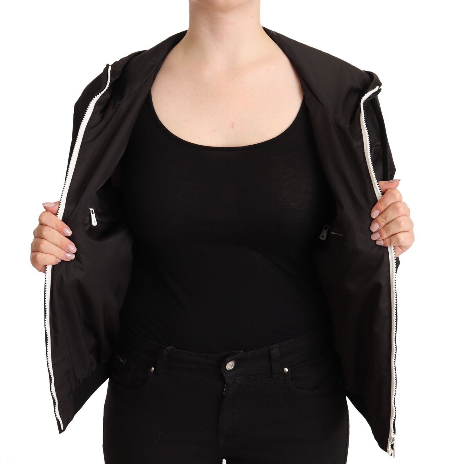 Giacca bomber con cappuccio e zip integrale in poliestere nero Dolce &amp; Gabbana