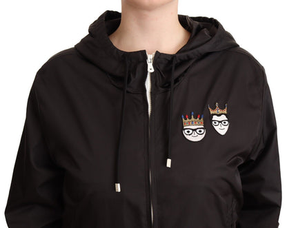 Giacca bomber con cappuccio e zip integrale in poliestere nero Dolce &amp; Gabbana