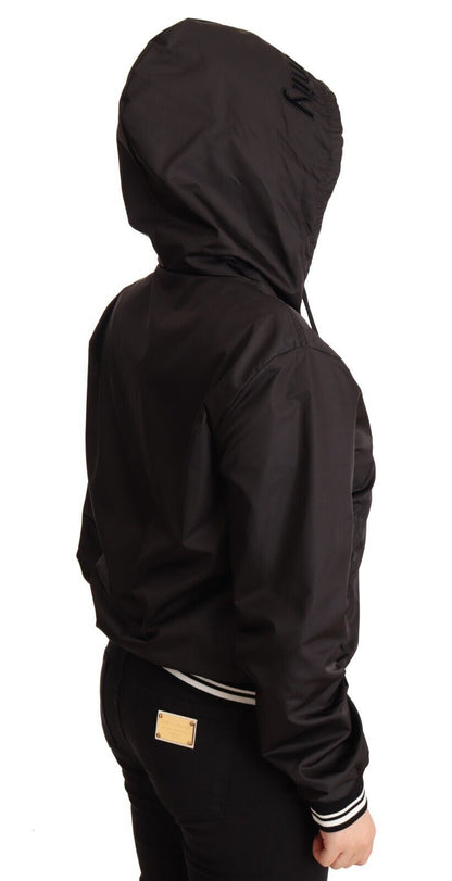 Giacca bomber con cappuccio e zip integrale in poliestere nero Dolce &amp; Gabbana