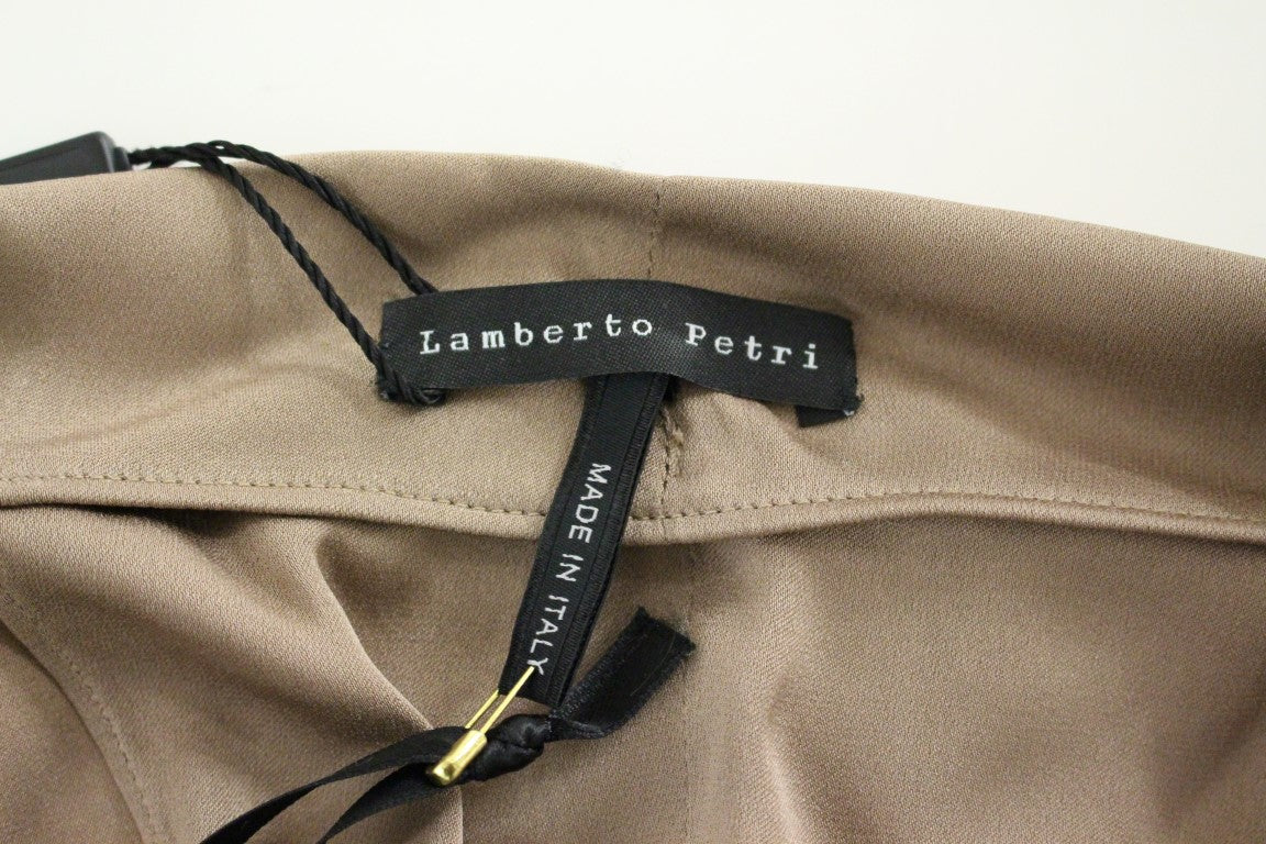 Abito da cocktail a tubino in seta drappeggiata marrone di Lamberto Petri