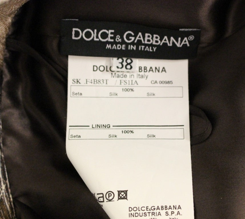 Gonna dritta ampia in seta floreale marrone Dolce &amp; Gabbana