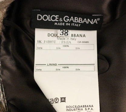 Gonna dritta ampia in seta floreale marrone Dolce &amp; Gabbana