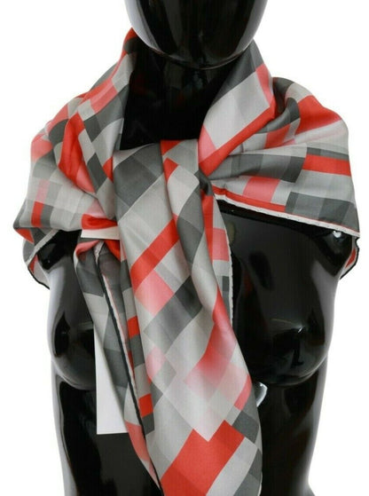 Sciarpa foulard in seta grigio-rossa Costume National