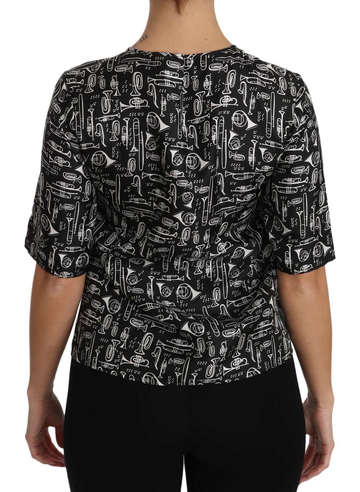 Blusa in seta con stampa di strumenti musicali neri Dolce &amp; Gabbana