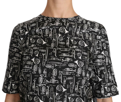 Blusa in seta con stampa di strumenti musicali neri Dolce &amp; Gabbana