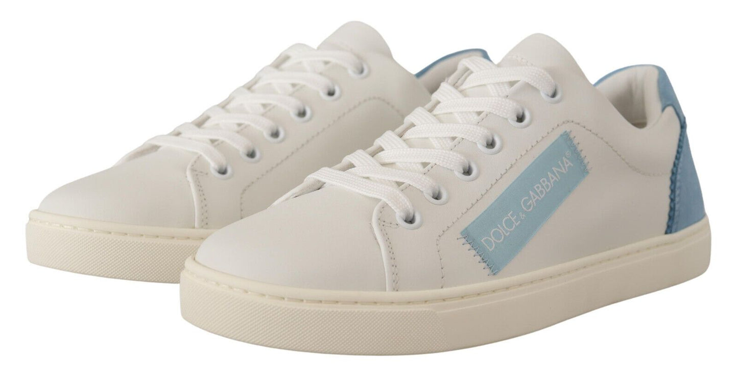 Dolce &amp; Gabbana Scarpe da ginnastica basse in pelle bianca e blu