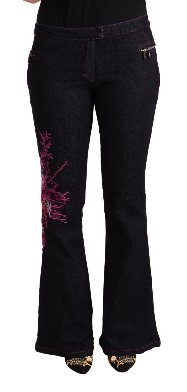 Jeans svasati in cotone nero Exte a vita media