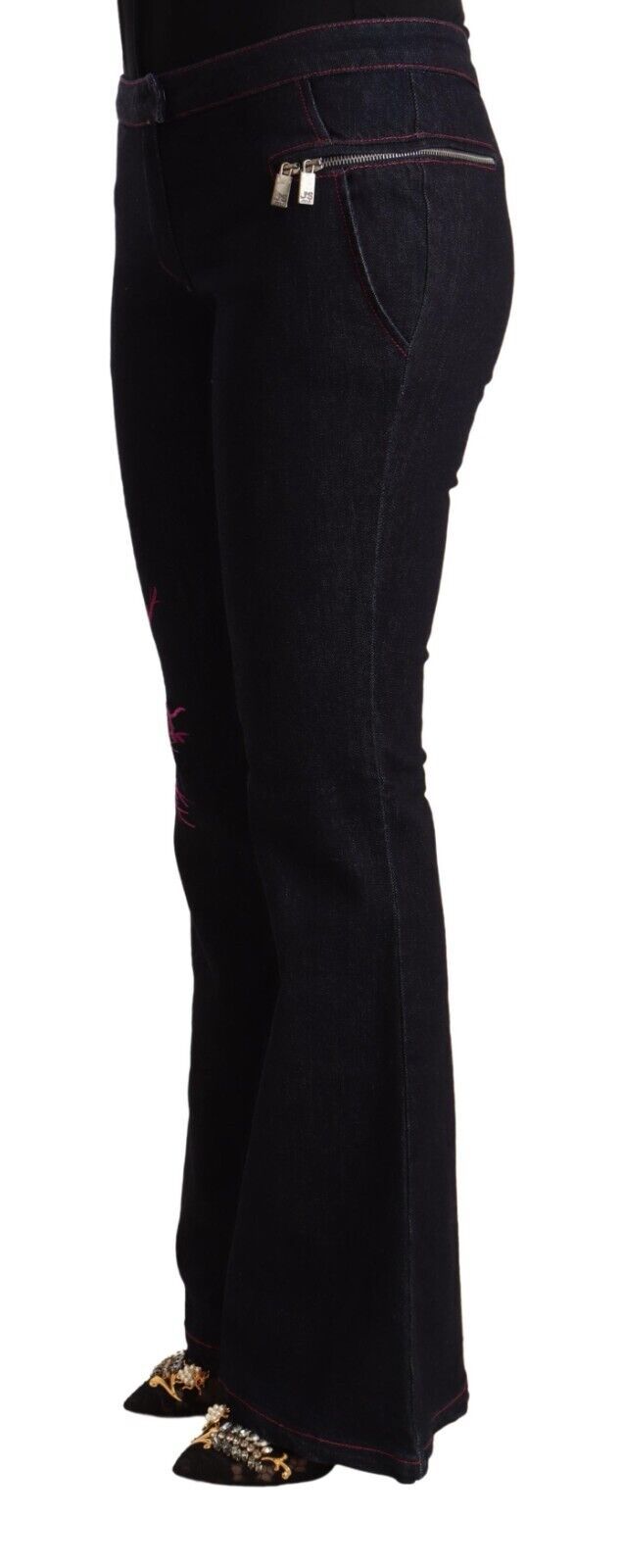 Jeans svasati in cotone nero Exte a vita media
