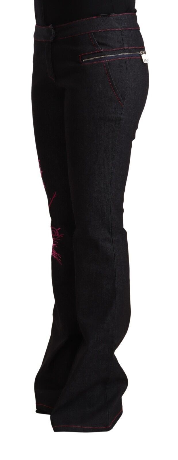 Jeans svasati in cotone elasticizzato nero Exte a vita media