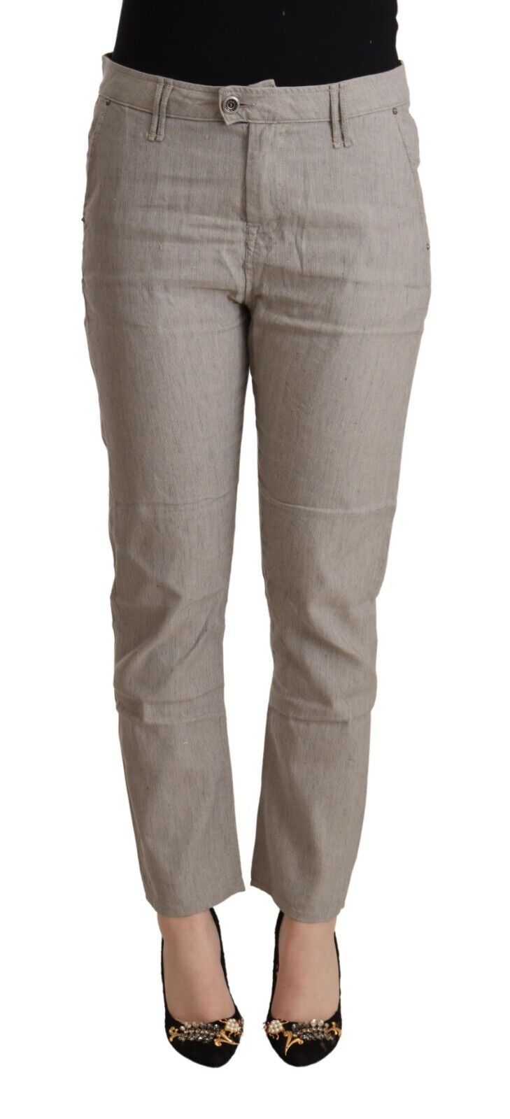 Pantaloni affusolati a vita media in misto lino grigio chiaro CYCLE