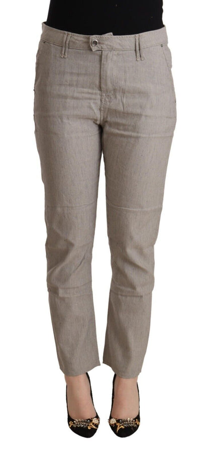 Pantaloni affusolati a vita media in misto lino grigio chiaro CYCLE