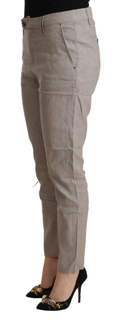 Pantaloni affusolati a vita media in misto lino grigio chiaro CYCLE