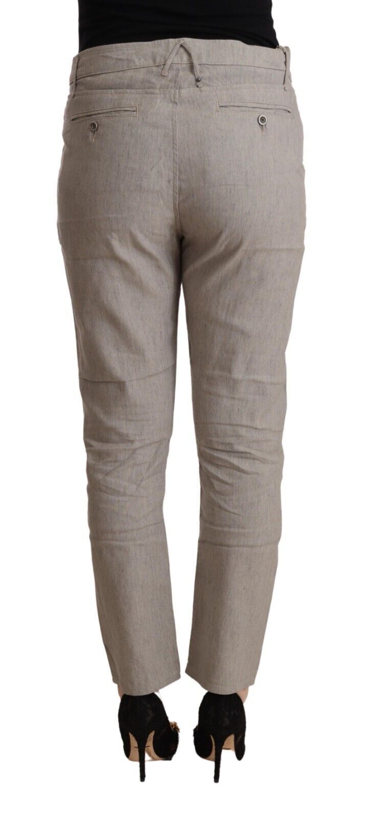 Pantaloni affusolati a vita media in misto lino grigio chiaro CYCLE