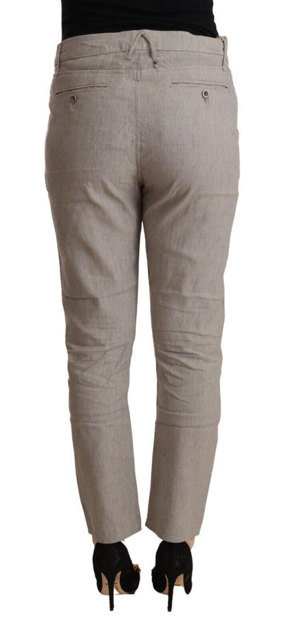 Pantaloni affusolati a vita media in misto lino grigio chiaro CYCLE