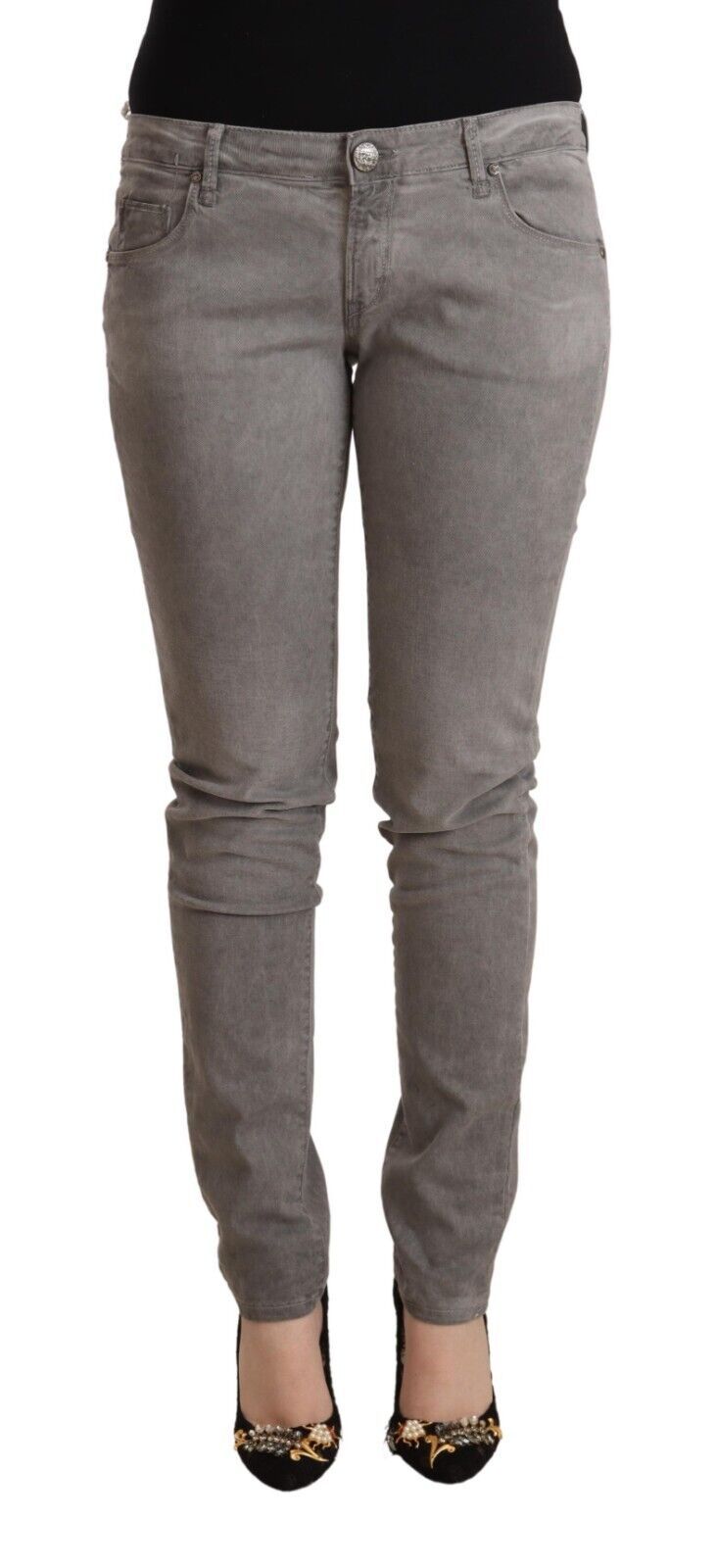 Jeans slim fit in cotone lavato grigio chiaro Acht