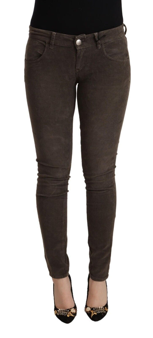 Jeans a vita bassa in denim slim fit in cotone marrone Acht