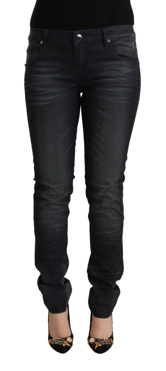Jeans slim fit a vita bassa in cotone lavato nero Acht