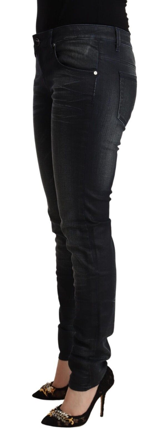 Jeans slim fit a vita bassa in cotone lavato nero Acht