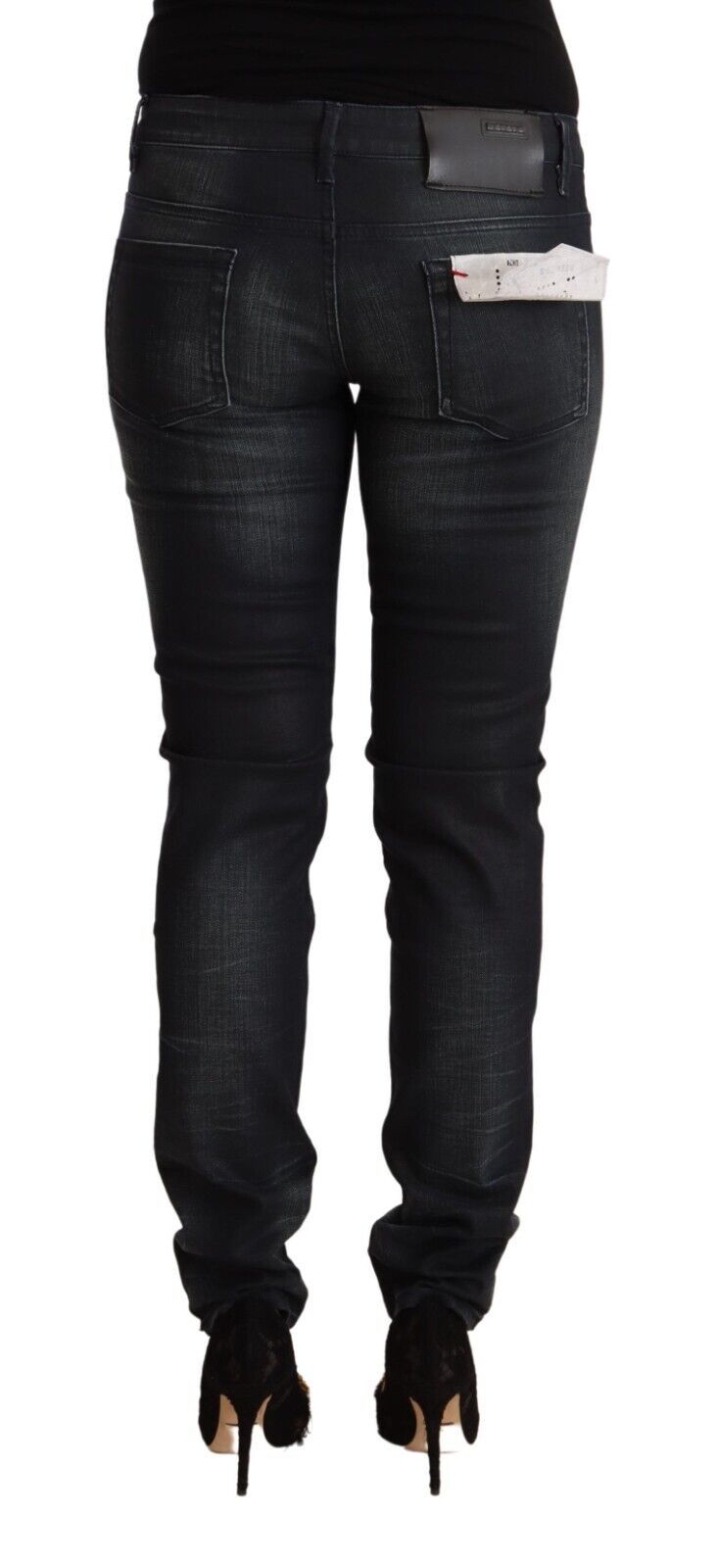 Jeans slim fit a vita bassa in cotone lavato nero Acht