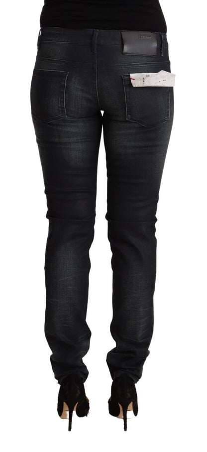 Jeans slim fit a vita bassa in cotone lavato nero Acht
